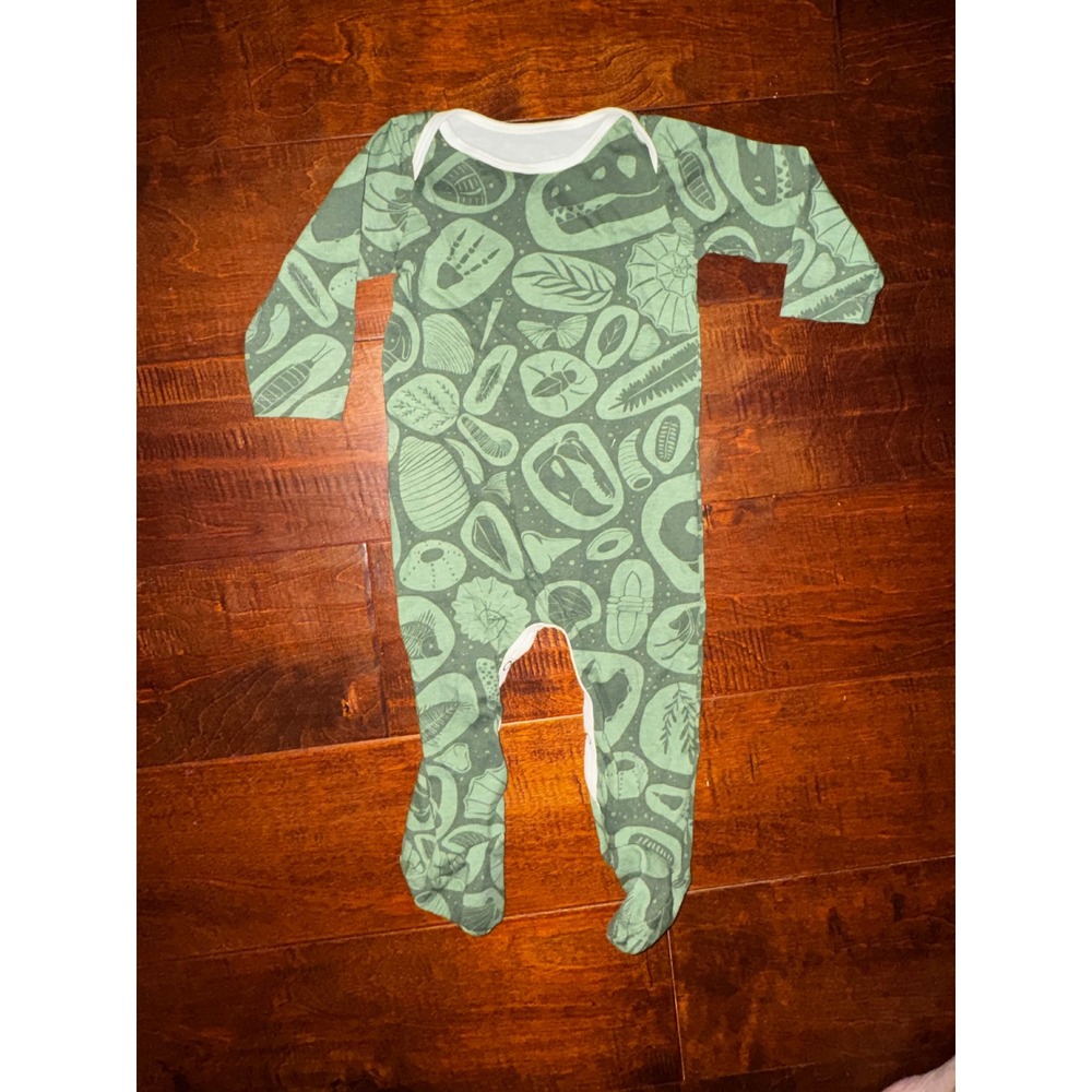Winter Water Factory Organic Cotton Fossil Print Footed Sleeper Green 6M USA